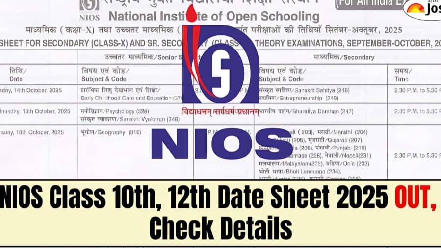 NIOS Class 10 and 12 Board Exams 2026: Revised Schedule Announced