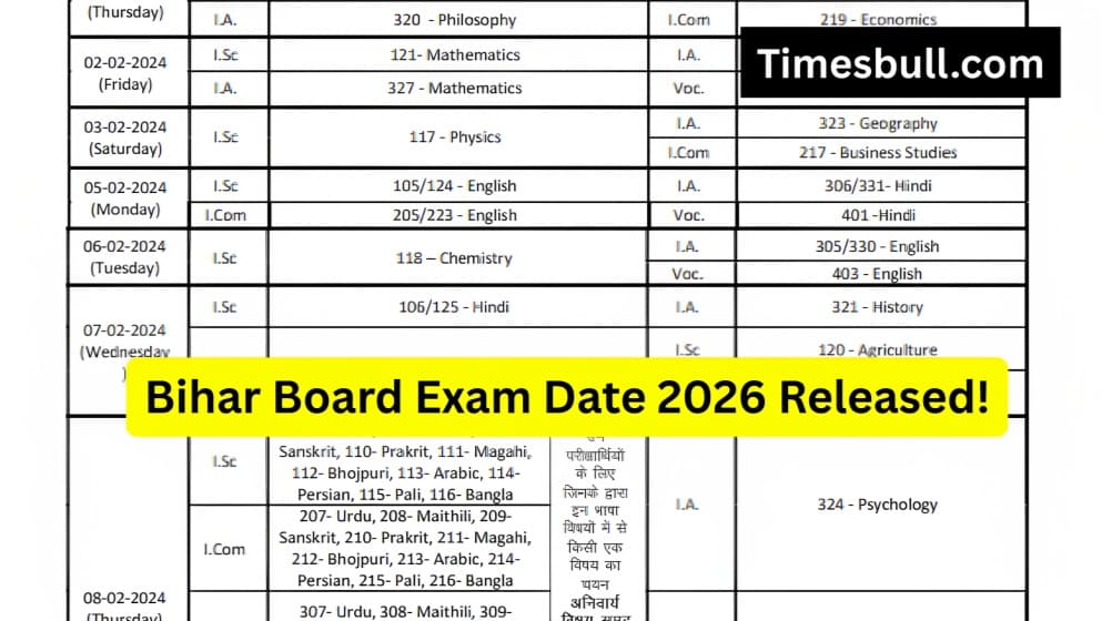 Bihar Board 2026 Date Sheet Released: Class 10 & 12 Exam Schedule Announced