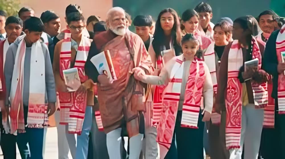 PM Modi Welcomes Students to Pariksha Pe Charcha With Assamese Gamosa