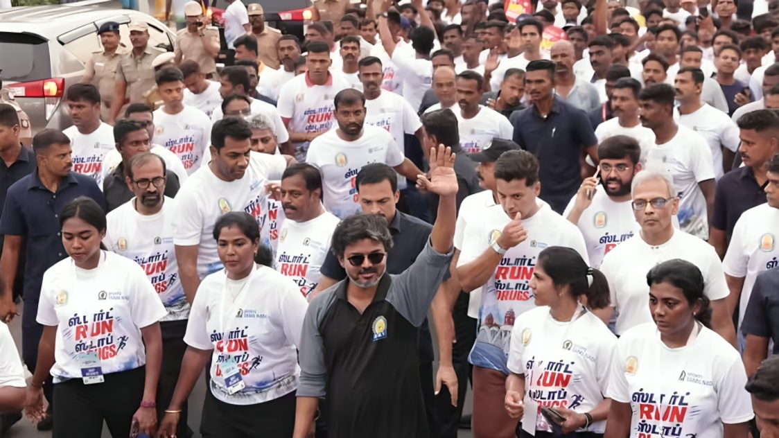 Tamil Nadu Chief Minister C Joseph Vijay Participates in Anti Drug Awareness Run at Marina Beach