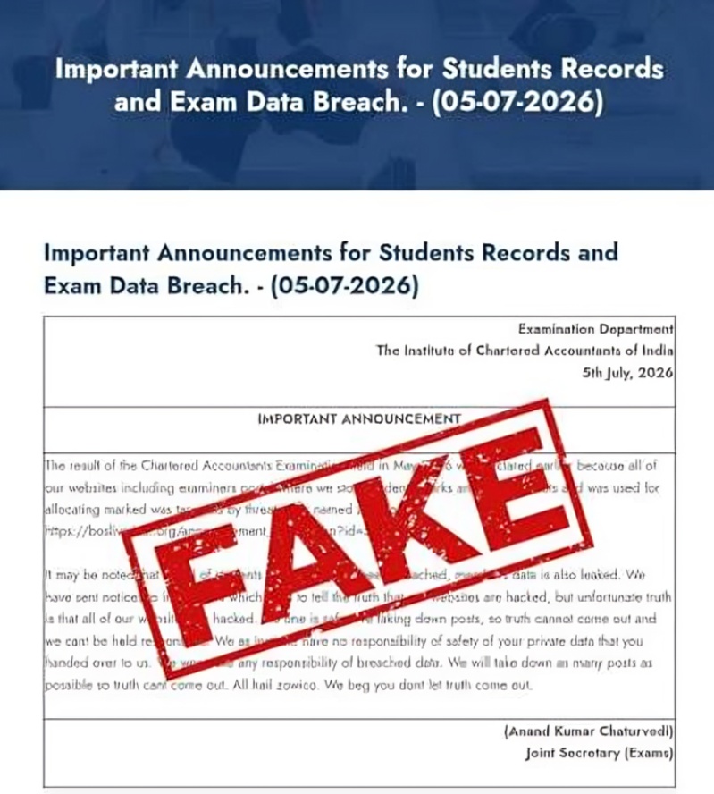 ICAI Denies Claims of CA Examination Data Breach Calls Viral Social Media Notice Fake