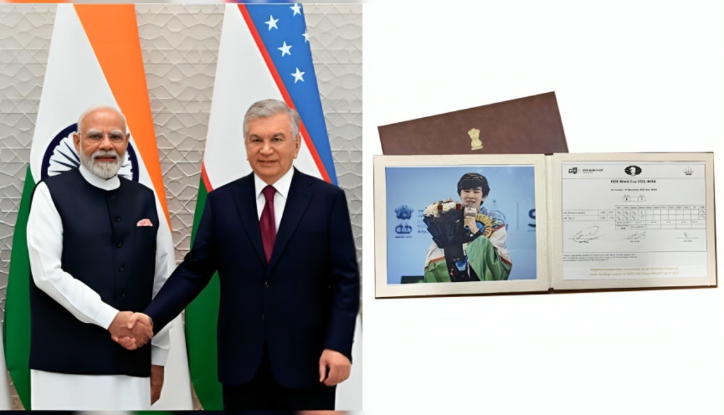 PM Modi Gifts Sindarov’s Historic World Cup Chess Scoresheet to Uzbekistan President