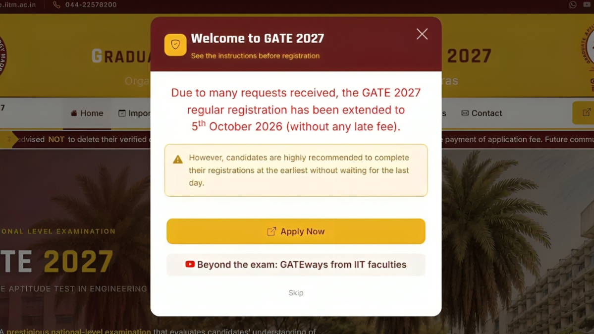 GATE 2027 Registration Deadline Extended: Apply by October 5, Check Revised Dates and Steps