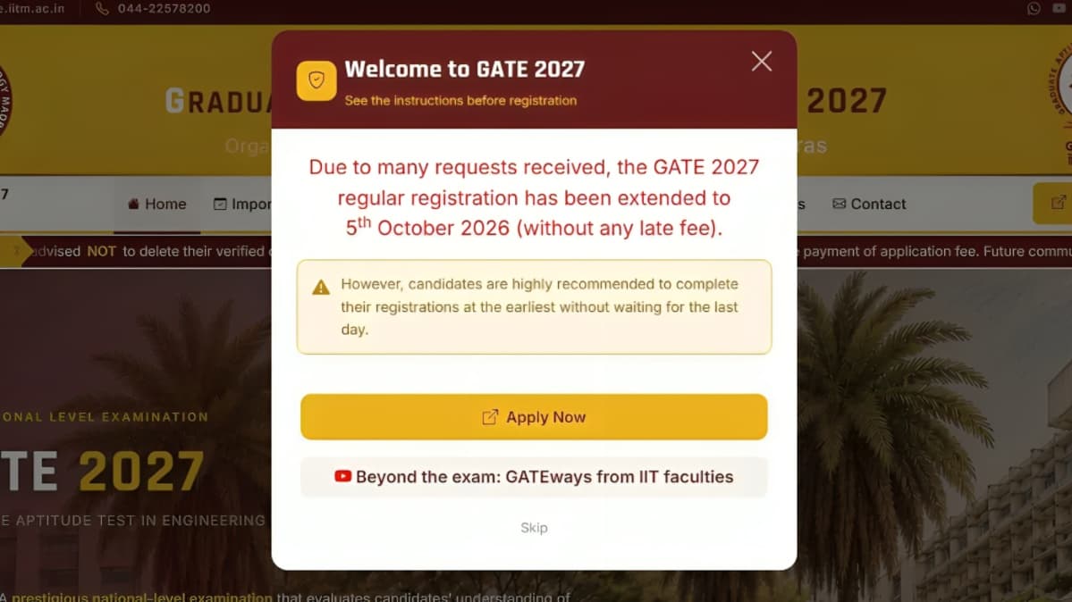 GATE 2027 Registration Deadline Extended: Apply by October 5, Check Revised Dates and Steps