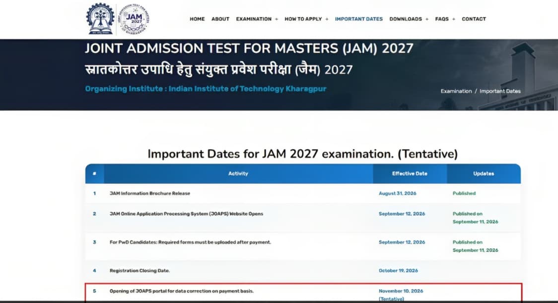 IIT JAM 2027 Registration Deadline Extended to October 22: Check Exam Date and How to Apply