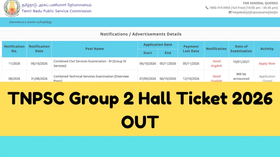 TNPSC Group 2, 2A Hall Ticket 2026 Released for November 1 Exam; Download Admit Card
