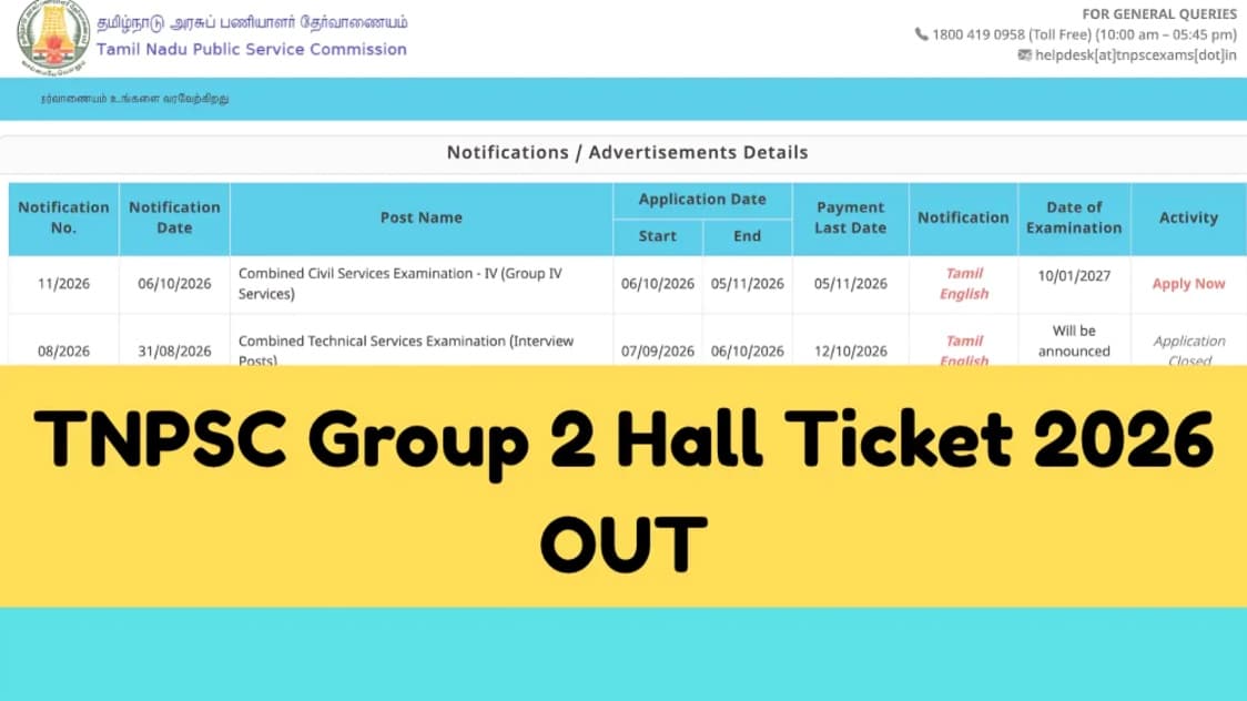TNPSC Group 2, 2A Hall Ticket 2026 Released for November 1 Exam; Download Admit Card