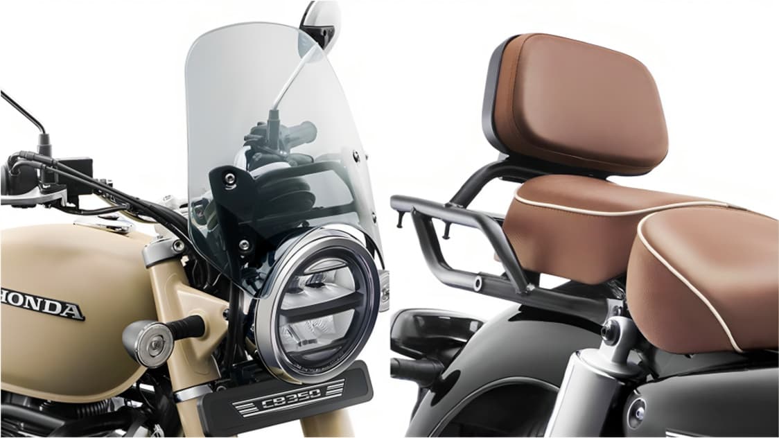 Honda CB350 Accessories and Prices in India Explained Long Visor Fog Lights Carrier and Backrest Options